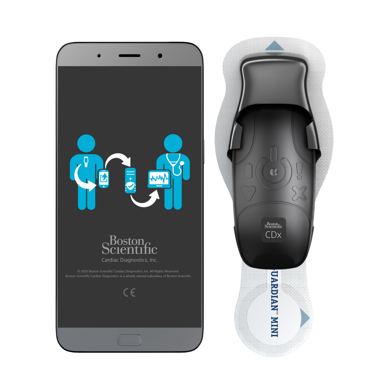 BodyGuardian MINI device used with a smartphone supports mobile cardiac telemetry (MCT), connected holter, and event modalities.