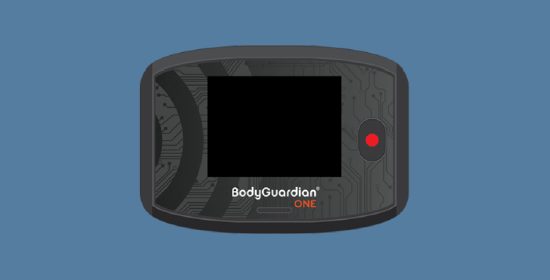 BodyGuardian One device on blue background 