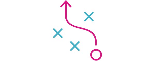 Icon of an arrow navigating through three Xs.