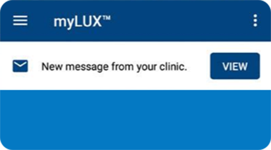 "New message from your clinic" message from myLUX app.