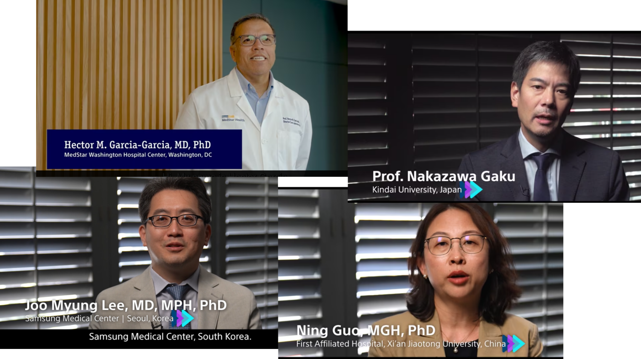 Cluster of physician images from various informational videos.