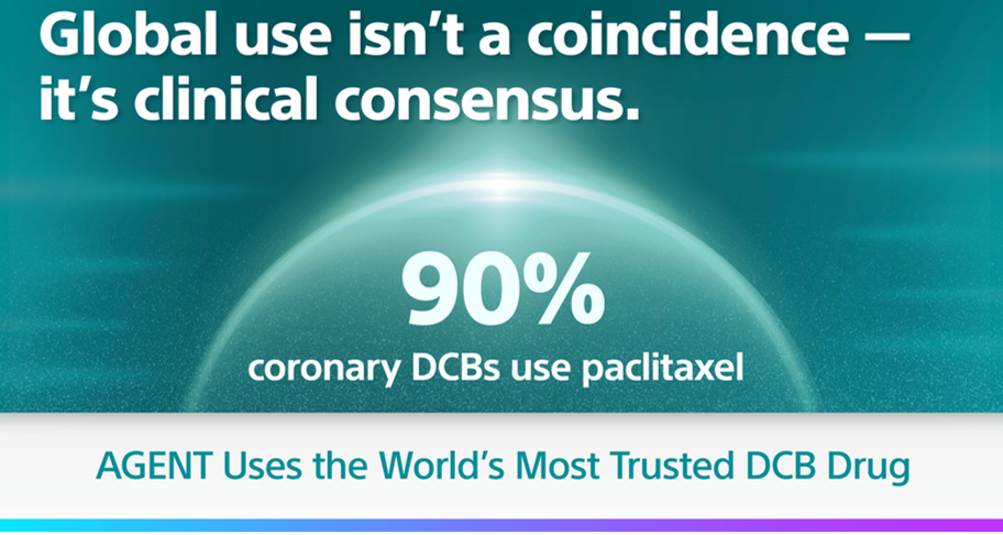 Global use isn't a coincidence - it's a clinical consensus. 90% coronary DCBs use paclitaxel. AGENT uses the world's most trusted DCB drug.