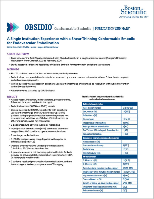  Obsidio Embolic Rutgers publication summary