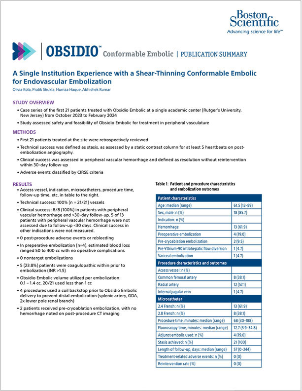  Obsidio Conformable Embolic rutgers publication summary.