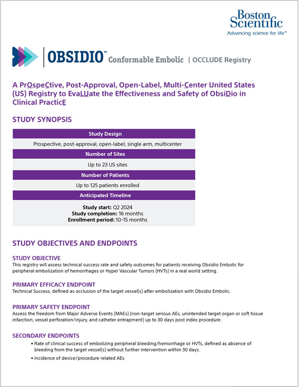 Obsidio Embolic OCCLUDE Registry