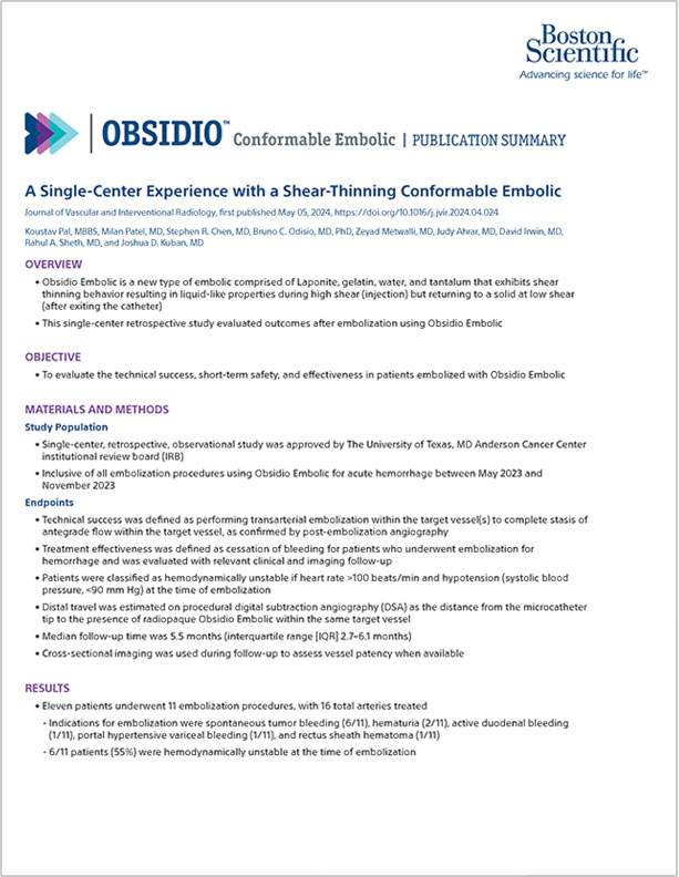 Obsidio Embolic MD Anderson Publication Summary