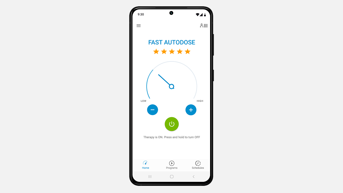 mySCS GO App on mobile phone, displaying Fast Autodose program.