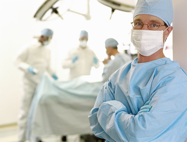 Male physician outside cadaver lab.