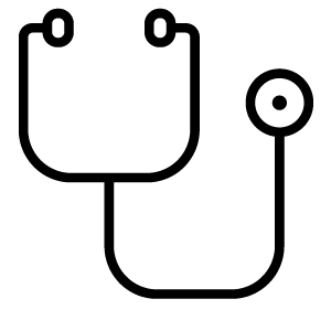 black and white line illustration of stethescope