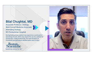 Video still of Dr. Chughtai presenting on the Post-Procedure Catheterization with Rezūm.