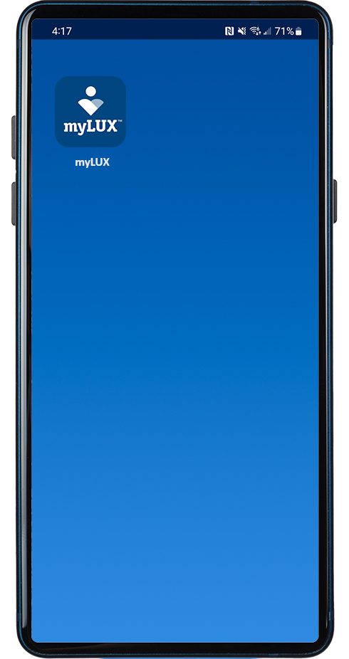 myLUX app home screen on smartphone