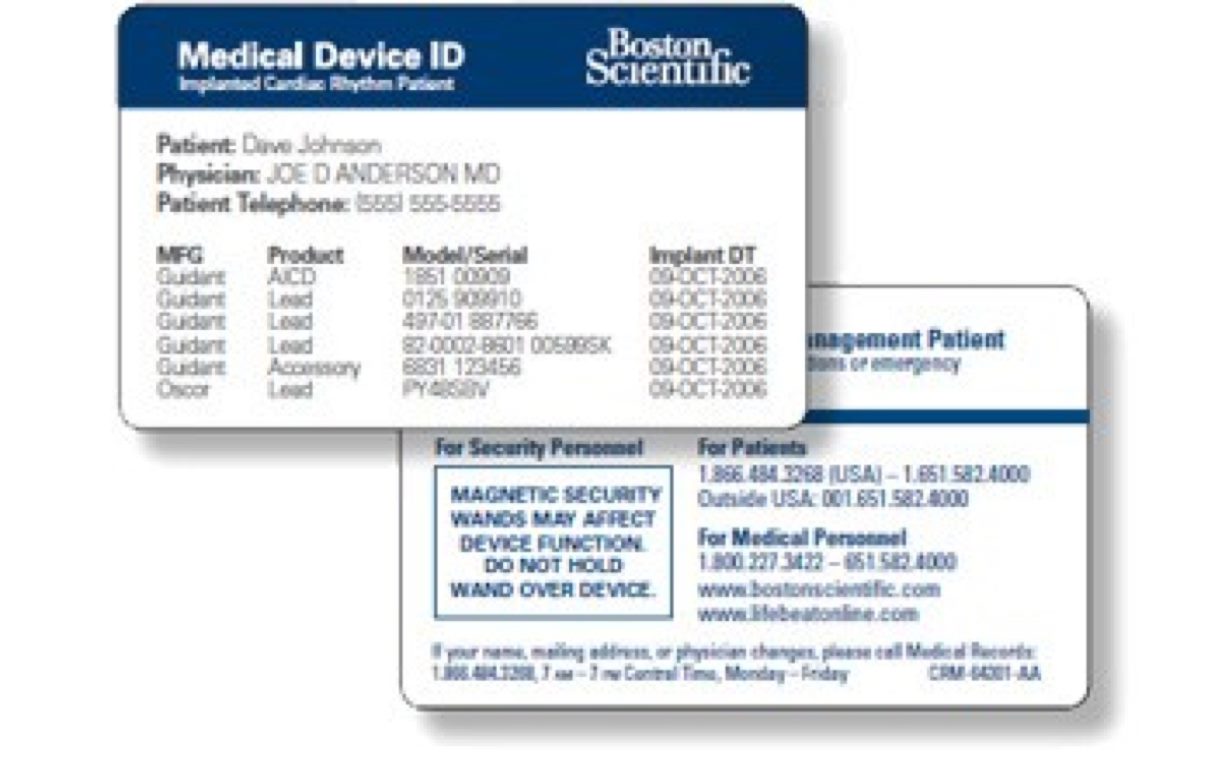 Boston Scientific Medical Device ID Card