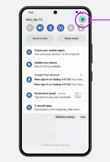 settings icon in upper right of screen.