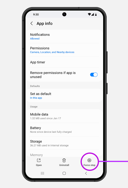 force stop icon found in lower right of screen.