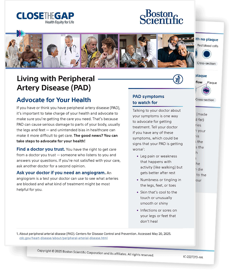 Covers of a brochure on Living with Peripheral Artery Disease (PAD).