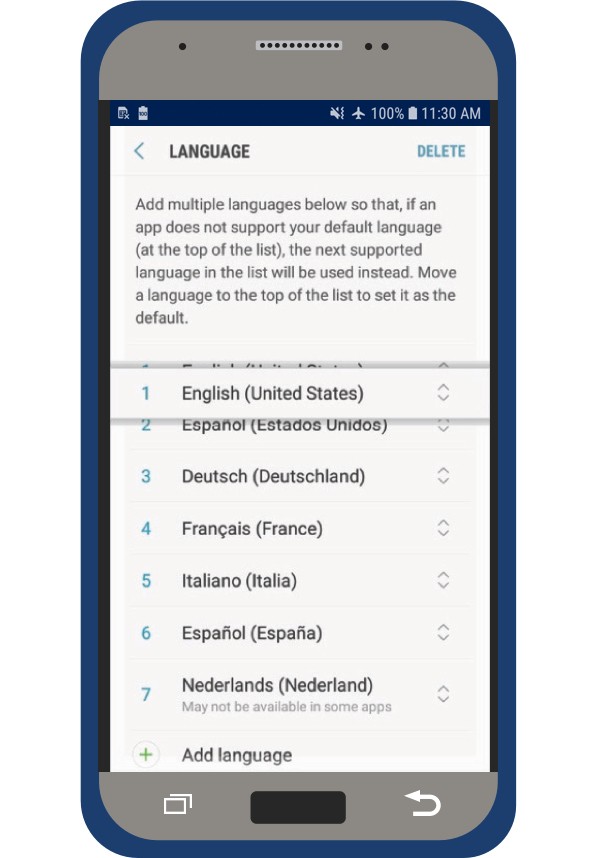 myLUX Patient app language settings screen