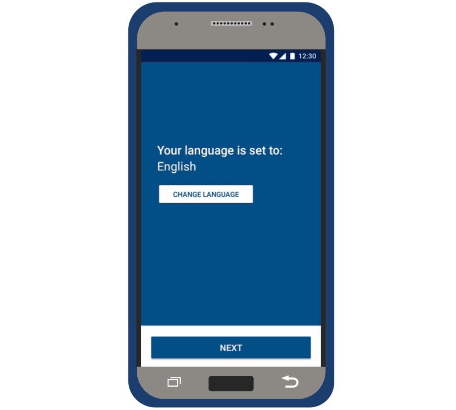 myLUX Patient app screen showing your language is set to English.