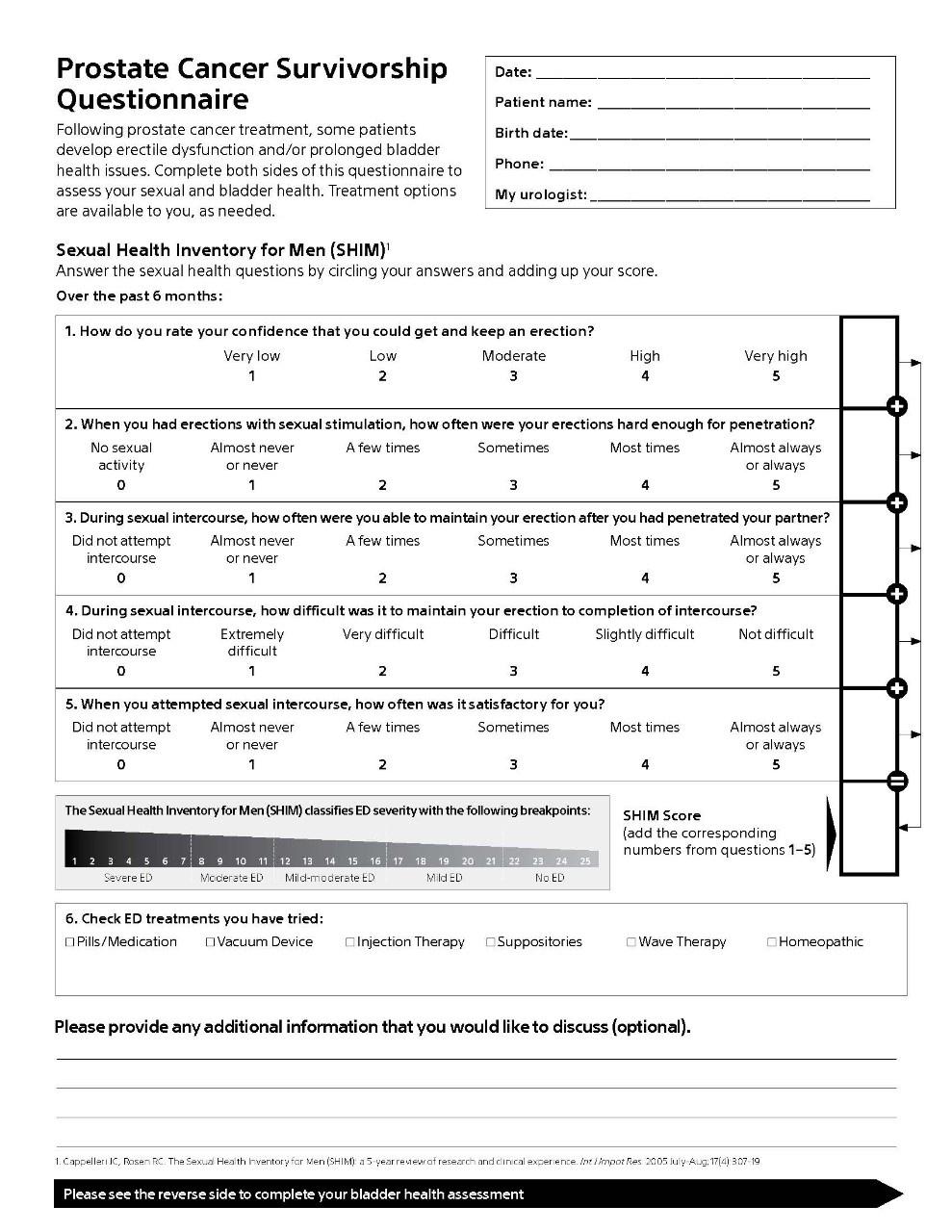 Prostate Cancer Questionnaire with SHIM
