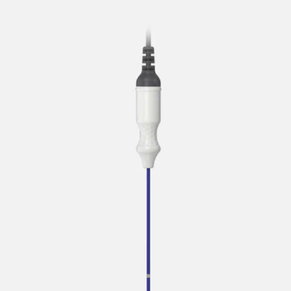 White and blue medical probe with narrow tip and ergonomic grip.