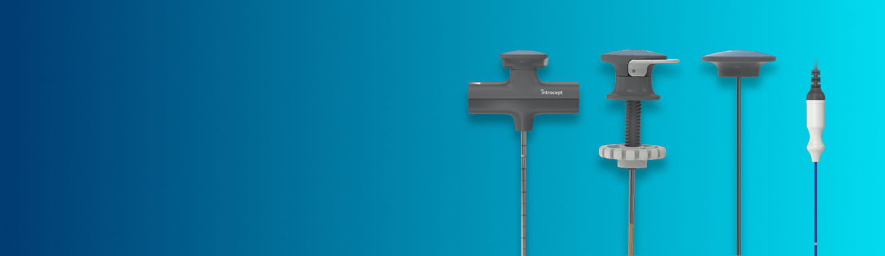 Four Intracept system components displayed on blue gradient background.