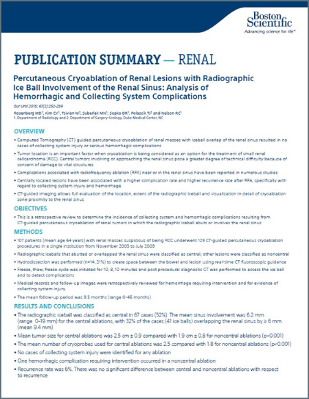 PDF Percutaneous Cryoablation of Renal Lesion with Radiographic Ice Ball Involvement of the Renal Sinus publication summary.