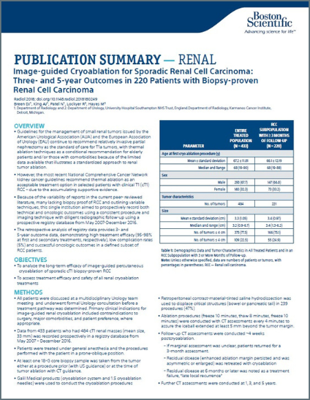 PDF Image-guided Cryoablation for Sporadic Renal Cell Carcinoma publication summary.
