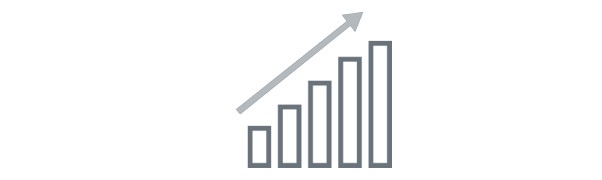 Icon of bar graph increasing and arrow pointing up and to the right.