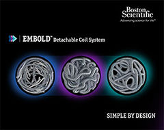 Boston Scientific Embold Detchable Coil System brochure with image of coil against black background.