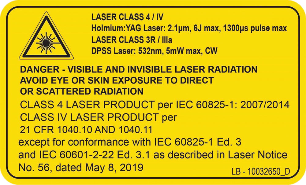 120H Holmium laser warning label