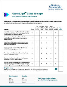 GreenLight™ Laser Therapy AUA Symptom Score Questionnaire flyer thumbnail.