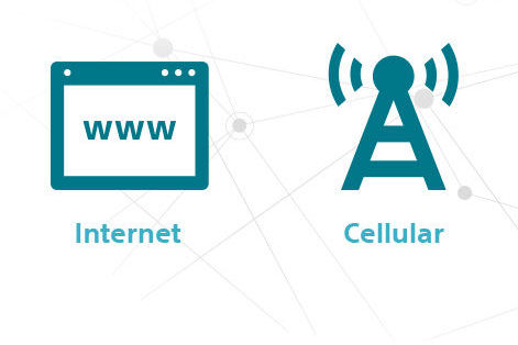 : Icon Showing Internet, Cellular and Landline Connectivity Options for the LATITUDE NXT Remote Patient Management System