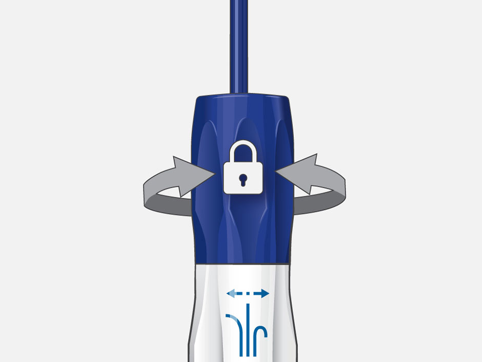 Graphic of handle of VersaCross Steerable Access Solution with a lock on the dial. 