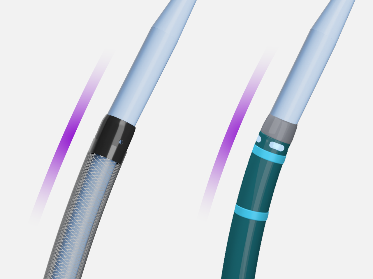 Detail of assembly showing smooth transition between FARADRIVE Steerable Sheath and VersaCross Connect Transseptal Dilator, and WATCHMAN TruSteer Sheath and VersaCross Connect Transseptal Dilator.