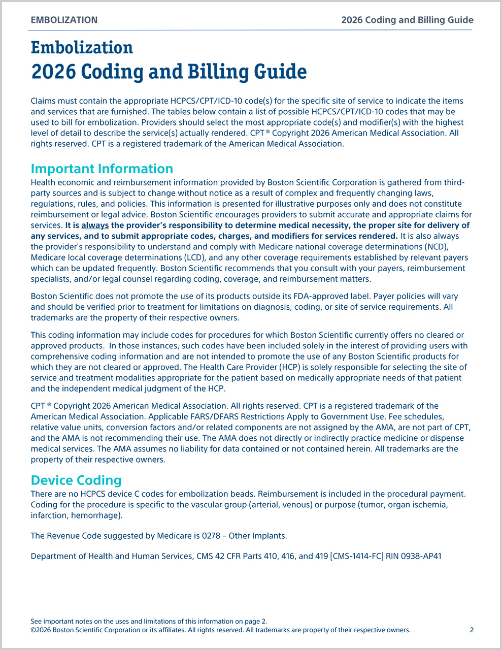 Embolization coding and billing guide.