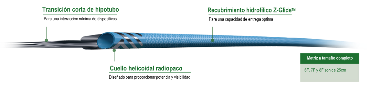 Short Hypotube Transition - Optimized for reduced device interaction Radiopaque Helical Collar - Designed for improved strength and visibility Z-Glide™ Hydrophilic Coating - For improved deliverability  Expanded Size Matrix: 6F, 7F, & 8F is 25cm 6F Long is 40cm 