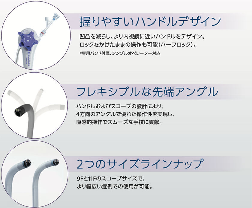 握りやすいハンドルデザイン、フレキシブルな先端アングル、2つのサイズラインナップ