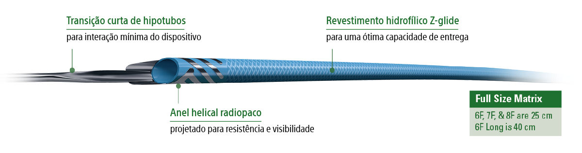 Short Hypotube Transition - Optimized for reduced device interaction Radiopaque Helical Collar - Designed for improved strength and visibility Z-Glide™ Hydrophilic Coating - For improved deliverability  Expanded Size Matrix: 6F, 7F, & 8F is 25cm 6F Long is 40cm 